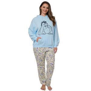 New Disney Eeyore Fleece Hoodie Pullover w/ Floral Water Color Lounge Pants Set